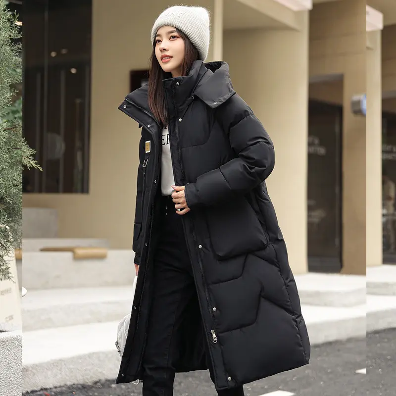 Warm Women’s Mid-Length Puffer Jacket with Detachable Hood Warm Women’s Mid-Length Puffer Jacket with Detachable Hood