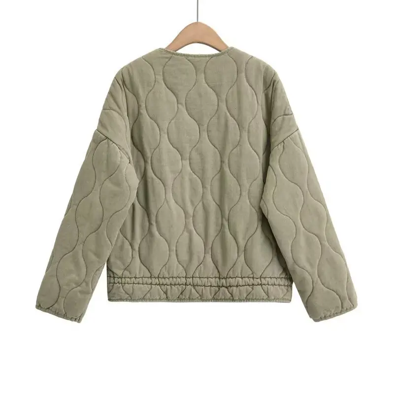 Warm Cotton Padded Jacket for Women, Loose Khaki Fit Warm Cotton Padded Jacket for Women, Loose Khaki Fit