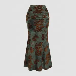 Tailored Fit Autumn Velvet Sheath Midi Skirt - Army Green