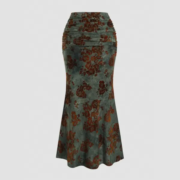 Tailored Fit Autumn Velvet Sheath Midi Skirt - Army Green