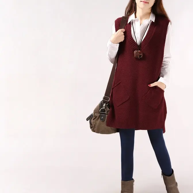 Loose Slimming Versatile Plus-Size V-Neck Knitted Sweater Vest For Women