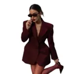 Women’s Blazer-Style Cardigan with Lapel Collar, Button