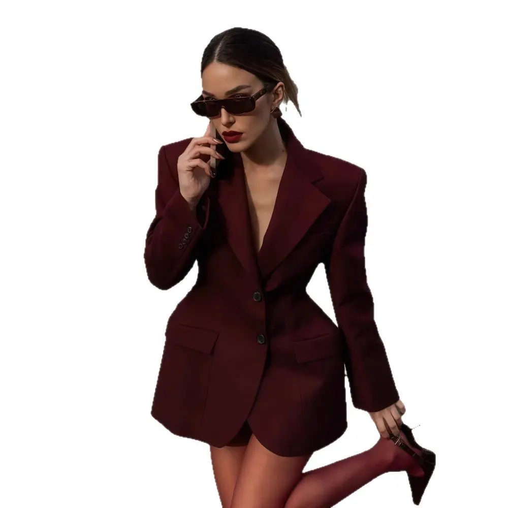 Women’s Blazer-Style Cardigan with Lapel Collar, Button