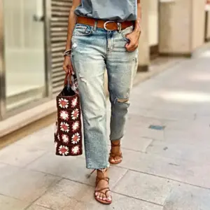 Women's Stretch Denim Loose Straight- Leg Wide-leg Pants