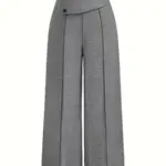 Slimming Wide Leg Casual Pants for Women, Gray Polyester