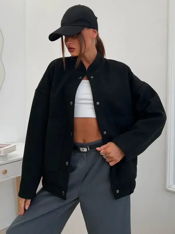 Versatile Pocketed Loose-Fit Bomber Jacket Coats