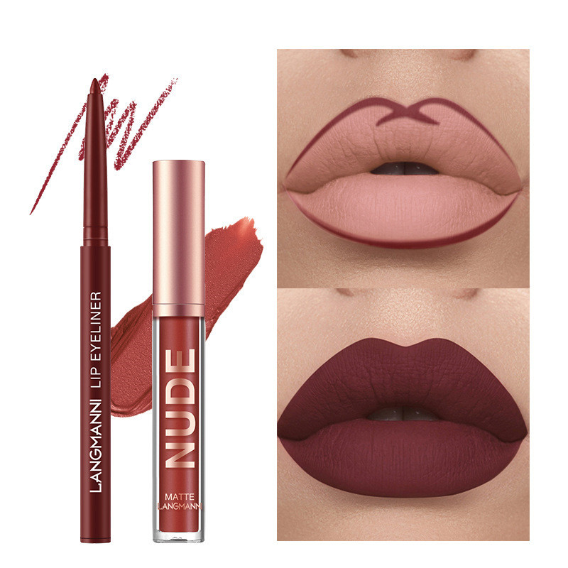 Long-Lasting Matte Lipstick & Lip Liner Set, 12 Pcs, 12 H