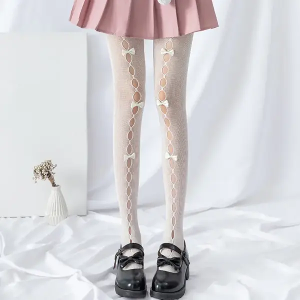 Statement Coquette Fishnet Tights with Bow Cutout Side Detail