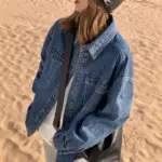 Korean-Style Denim Layered Shirt Top in Dark Blue