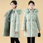 Warmth-Boosting Womens Mid-Length Padded Jacket with Detachable Fur Collar