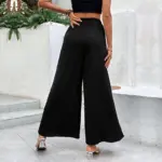 Breathable Black Wide-Leg Split Pants for Women - High Waist