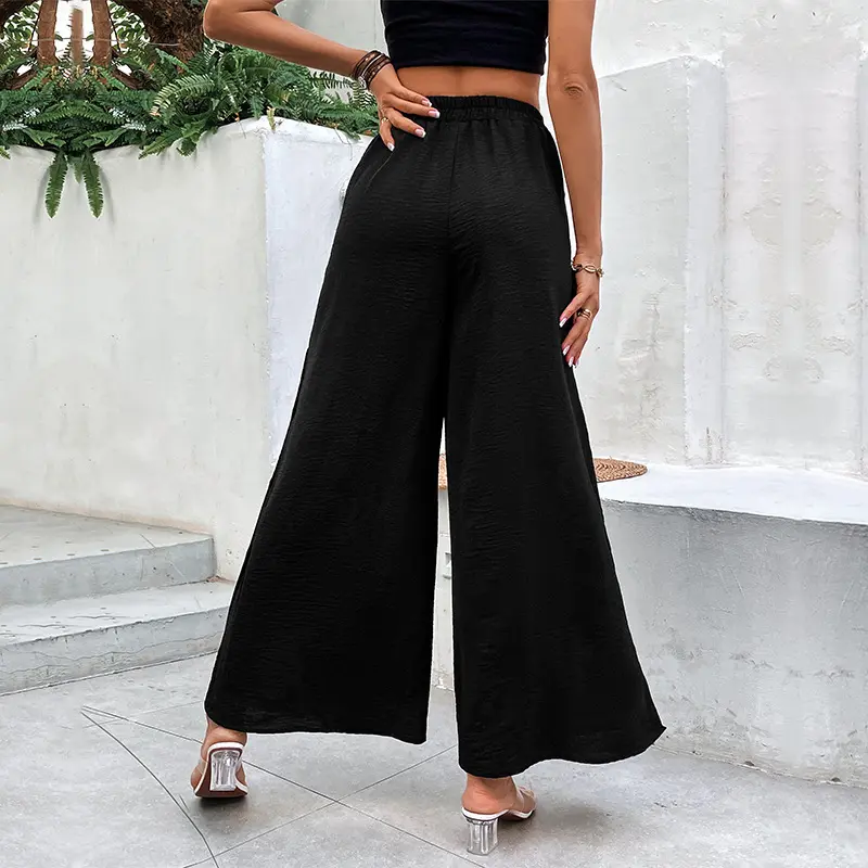 Breathable Black Wide-Leg Split Pants for Women - High Waist