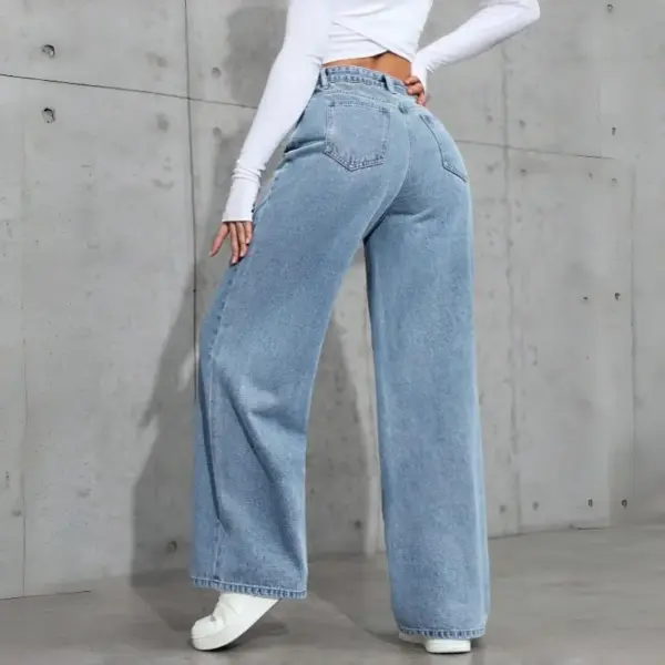 Women's Loose Mid-Waist Stretch Straight Jeans With Rhinestones