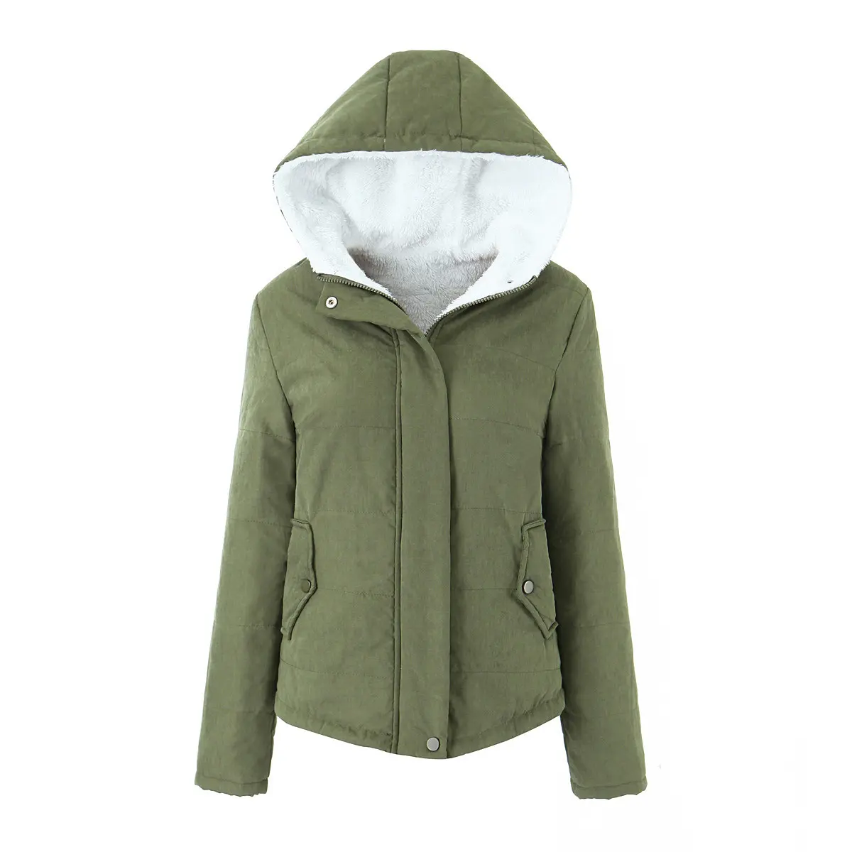 Warm Women’s Padded Jacket with Fleece-Lined Hood Pockets