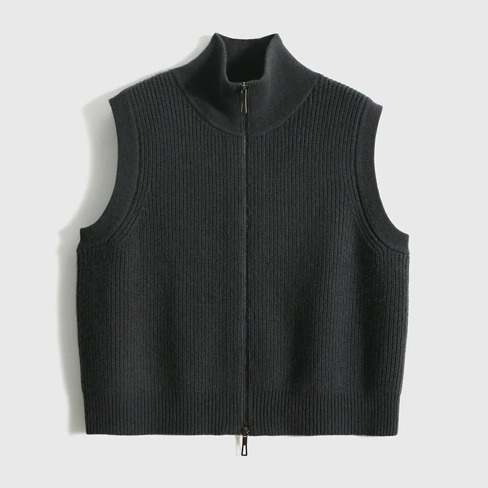 Merino Wool Loose-Knit Cardigan Vest with Tie Detail Merino Wool Loose-Knit Cardigan Vest with Tie Detail