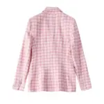 Structured Fit Pink Textured Check Double-Breasted Blazer