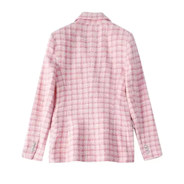 Structured Fit Pink Textured Check Double-Breasted Blazer