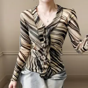 Statement Leopard Print Sheer Mesh Long Sleeve Top for Women