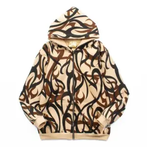 Warm Fleece-Lined Zip-Up 3 D Printed Hoodie with Pockets