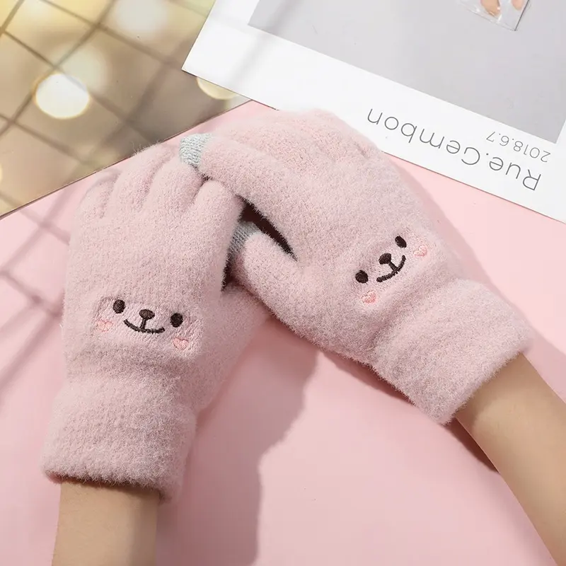 Warm And Cute Female Fleece-lined Thickened Cycling Five Finger Touch Screen