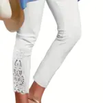 White Lace Hollow-Out Cropped Tights for Women, Thin