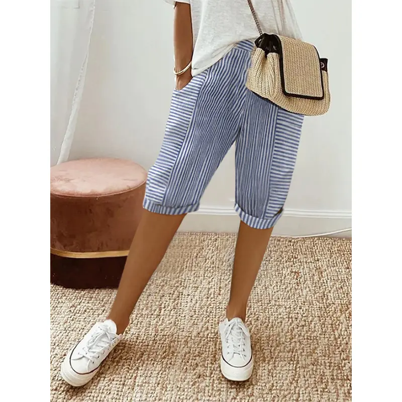 Striped Stitching Loose Casual Cropped Pants Striped Stitching Loose Casual Cropped Pants