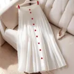 Womens High-Waisted White Pleated Fashionable Versatile Slimming Skirt