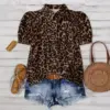 Leopard Print Statement Blouse for Women, Short Sleeve Leopard Print Statement Blouse for Women, Short Sleeve