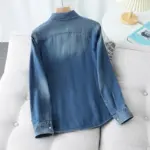 Retro Soft Denim Double-pocket Shirt With Distressed Design