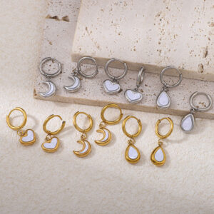 Heart-shaped, Moon-shaped, And Water Droplet-shaped Acrylic Panels Are Embedded, With Stainless Steel Pendant Earrings