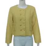 Womens Yellow Chanel-Style Crew-Neck Jacket Blazer
