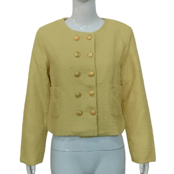 Womens Yellow Chanel-Style Crew-Neck Jacket Blazer