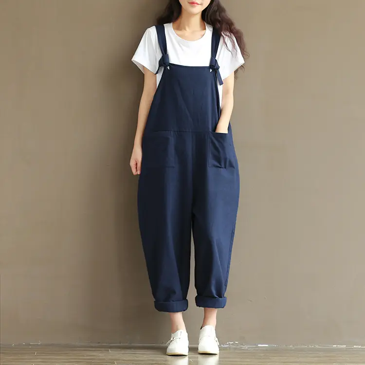 Breathable Cotton Linen Oversized Strappy Dungaree Romper