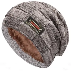 Fleece-Lined Warm Knitted Men’s Outdoor Beanie, 58–63 cm