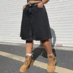 Loose Straight-Leg Cropped Denim Pants for Women - Gray