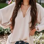 61e1f851-8579-4c52-a2eb-823b515aab13.webp SpringAutumn V Neck Solid Color Long Sleeve Shirt