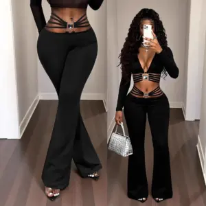 Tummy Control Flared Pants with Butt-Lifting Support - Black