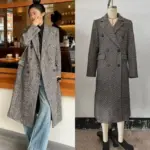 Womens British-style Commuter Herringbone Loose Wool Coat