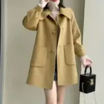 Womens Geometric Wool Coat with Doll Neck Patchwork