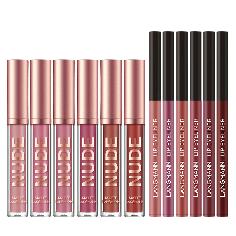 Long-Lasting Matte Lipstick & Lip Liner Set, 12 Pcs, 12 H