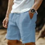 Breathable Cotton-Linen Drawstring Elastic Waist Pocket Shorts