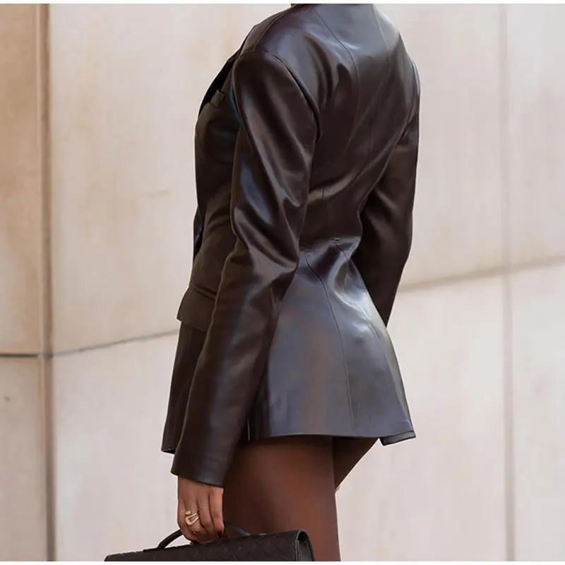 Waist-Tight Faux Leather Jacket for Women, Drawstring Waist-Tight Faux Leather Jacket for Women, Drawstring
