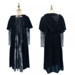 Spooky Gothic Witch Maxi Dress for Women, Black Hooded