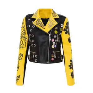 Personalized Graffiti Print Motorcycle Leather Jacket Model 1