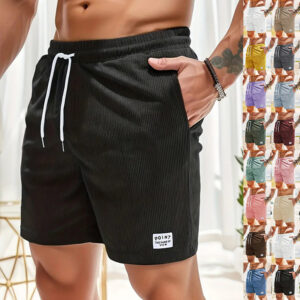 Adjustable Lace-Up Drawstring Corduroy Shorts for Men - Polyester