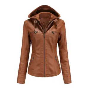 Detachable Two-Piece Hooded PU Leather Jacket for Versatility