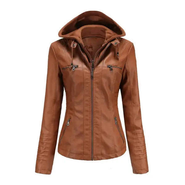 Detachable Two-Piece Hooded PU Leather Jacket for Versatility