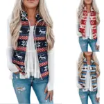 Festive Plush Printed Women’s Christmas Vest, Polyester