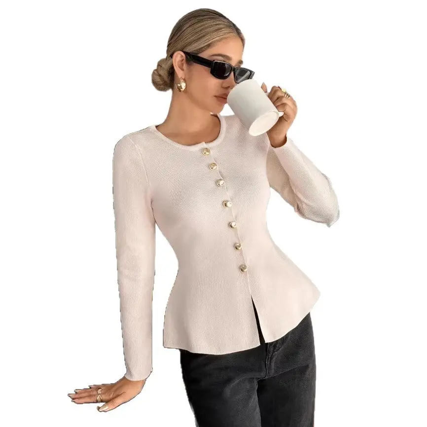 Elegant Women’s Tweed-Look Crew Neck Knit Sweater Elegant Women’s Tweed-Look Crew Neck Knit Sweater