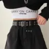 Double-Row Eyelet Punk Leather Belt for Women, Hollow Design Double-Row Eyelet Punk Leather Belt for Women, Hollow Design